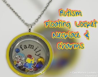 NEW Autism Awareness Puzzle Pieces Design Floating Locket Charm NEW Autism Awareness Puzzle Pieces Design Floating Locket Charm