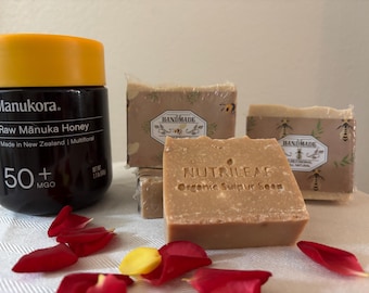 Organic Sulfur Soap(packaging may vary depending on soap molder)color may varies as well depends on organic honey availability.