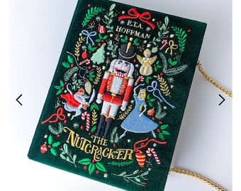 Clutch Book Christmas bag gift embroidered clutch book green red women purse original gift for her