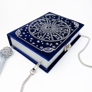 Handmade clutch book The wonders of the universe navy silver clutch embroidered purse christmas unique gift for her