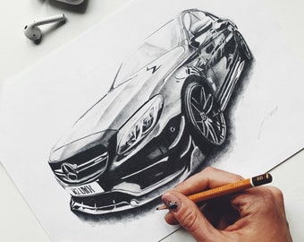 Custom car drawing Size A4 (8.3 x 11.7)  / Car portrait / Personalised car drawing / Personalised gift / Gifts for him / Boyfriend gift