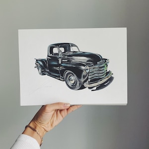 Colored custom car drawing Size A3 / Car portrait / Personalized car drawing / Personalized gift / Gifts for him / Boyfriend gift