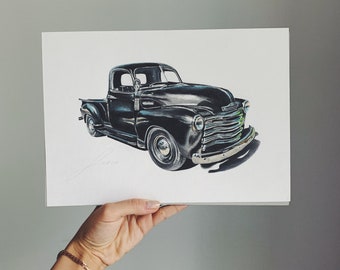 Colored custom car drawing Size A3 / Car portrait / Personalized car drawing / Personalized gift / Gifts for him / Boyfriend gift