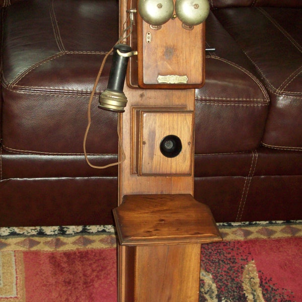 Early Chicago Triple Wood Box Telephone ~ Antique Wall Mount Hand Crank Phone Unit ~ Awesome Looking Wall Hanger !