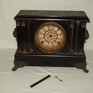 Early Sessions Key Wind Pendulum Movement Antique Mantle Clock ~ Parts or Repair !
