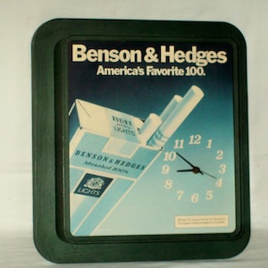 Vintage Benson & Hedges Anuncio Reloj de pared de cuarzo ~ Bar / Man Cave