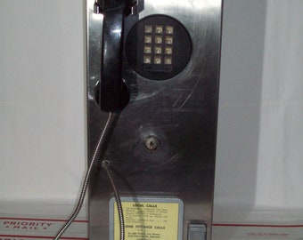 Vintage Stainless Steel Push Button Pay-Phone, Does Come with Key ~ Displays Well !