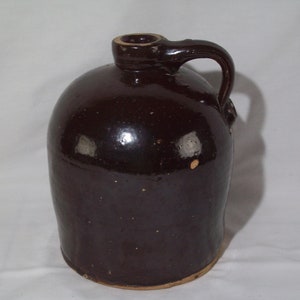Primitive Stoneware Crock Finger Jug / Small Brown Stoneware Jug ~ Displays Well
