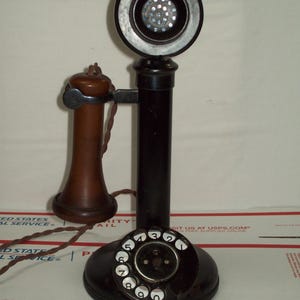 Early 1900&#39;s Antique Rotary-Dial Candlestick Telephone with Weighted Base Plate ~ Lot#6