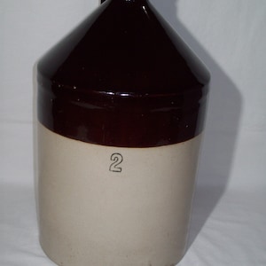 Primitive 2 Gallon Stoneware Crock Jug ~ Two-Tone Brown & Beige ~ Antique 1 Handle Jug