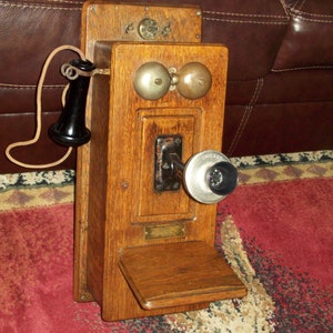 BRASS Wall Phone Crank Kellogg Western Electric black antique vintage retro old 