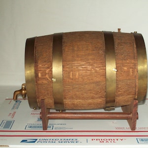 Primitive Small Wooden Barrel Keg with Stand ~ Brewiana Man-Cave ~ Display Well !