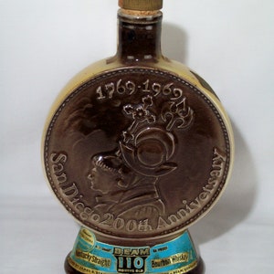 Vintage 1968 Jim Beam ~ San Diego 200th Anniversary Kentucky Straight Bourbon Whiskey  Decanter Bottle