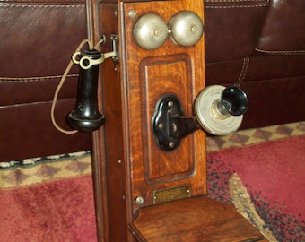 Early Kellogg Telephone ~ Antique Oak Wall Phone ~ This Old Piece Displays Well !