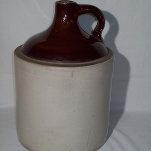 Primitive 2 Gallon Stoneware Crock Jug ~ Two-Tone Brown & Beige ~ Antique 1 Handle Jug