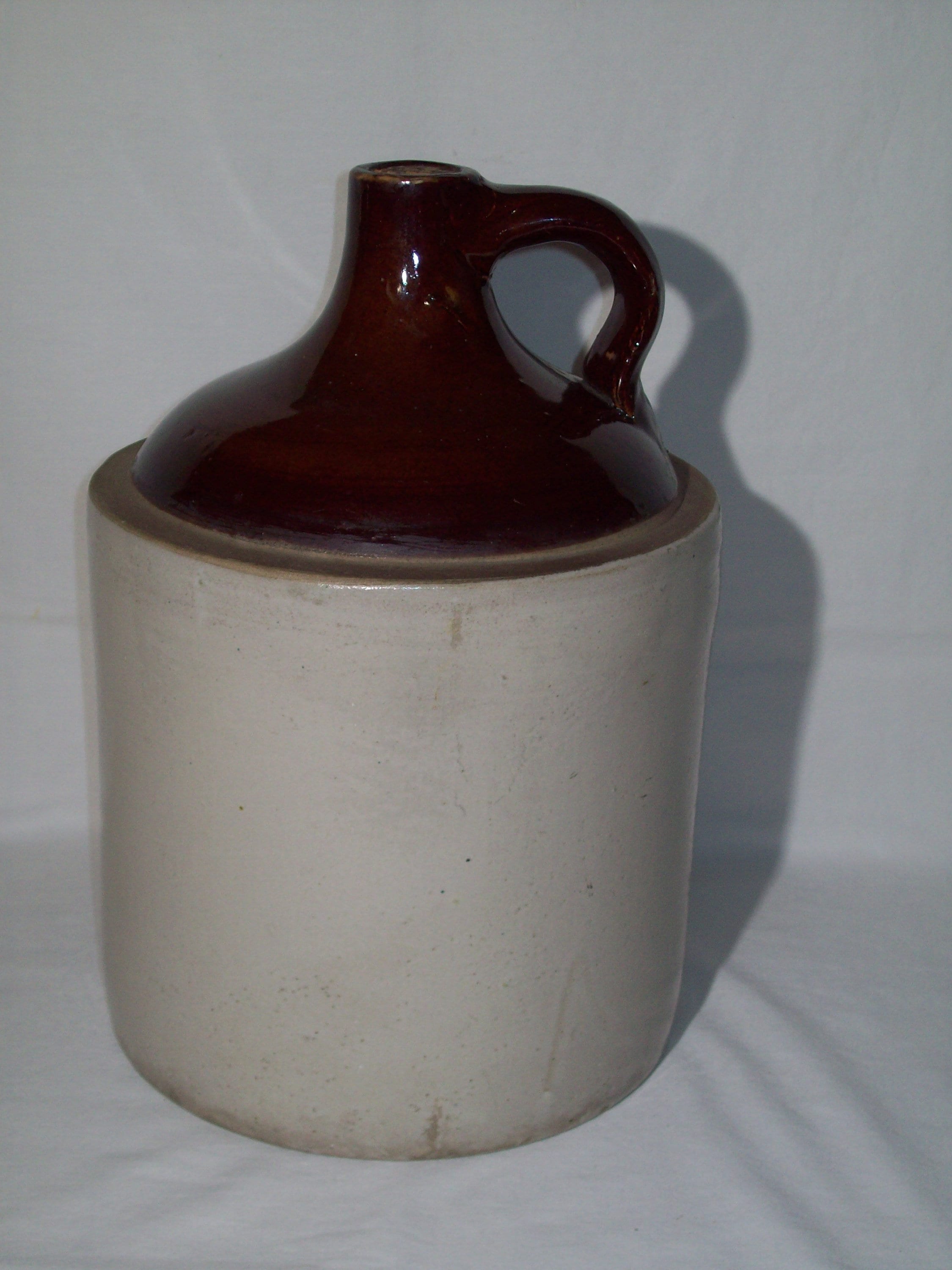 Primitive 2 Gallon Stoneware Crock Jug ~ Two-Tone Brown & Beige ~ Antique 1 Handle Jug