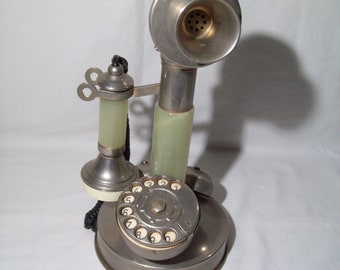 Early Rotary-Dial Candlestick Telephone ~ Onyx Shaft & Receiver Handles ~ Does Display Well !