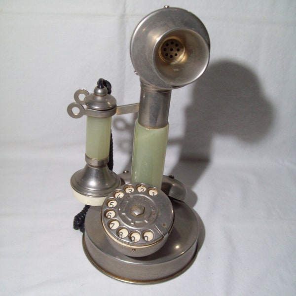 Early Rotary-Dial Candlestick Telephone ~ Onyx Shaft & Receiver Handles ~ Does Display Well !