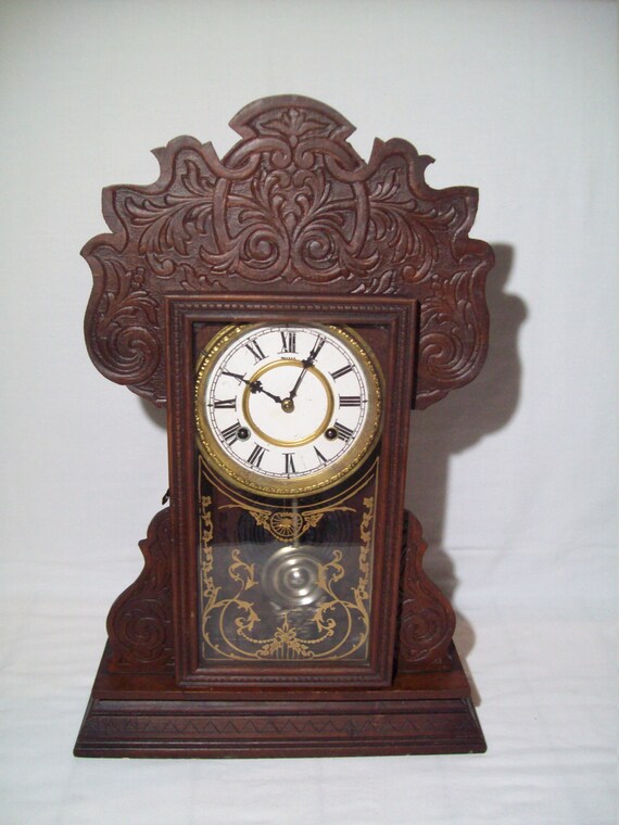 Antique Waterbury Ornate Mantle Clock Key Wind Pendulum Etsy