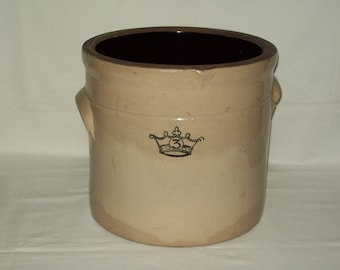 Primitive Blue Crown #3 ~ Robinson Ransbottom Stoneware Crock ~ Roseville Ohio U.S.A. ~ Good Vintage Condition.