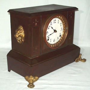 Antique Ansonia Metal Mantel Clock ~ Key Wind Pendulum Movement ~ Displays Well !