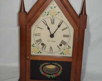 Seth Thomas Key Wind Pendulum Movement ~ Vintage Cathedral/Gothic Mantle Clock ~ Does Work !