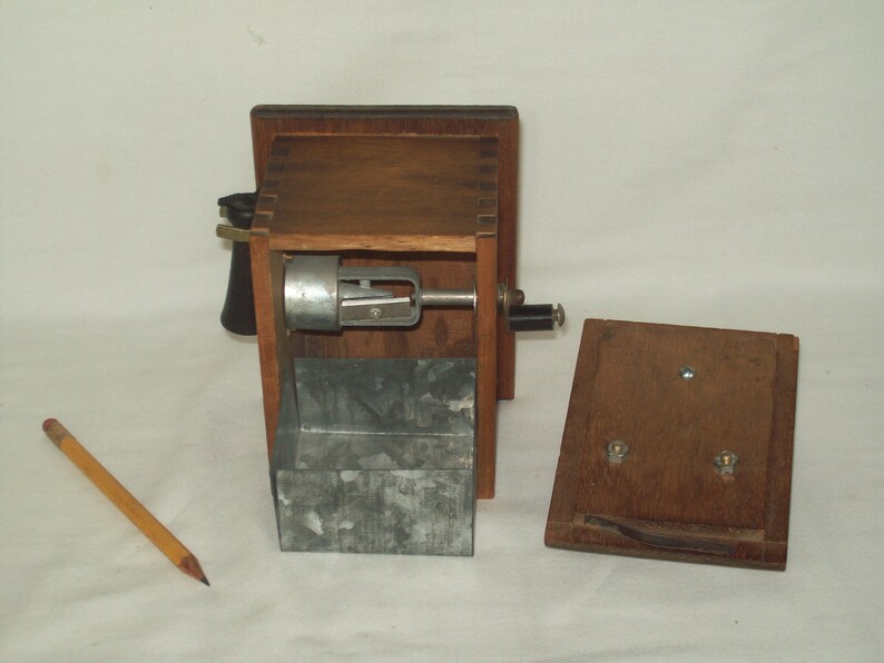 Vintage Hand Crank Pencil Sharpener Finger Jointed Wood Faux Etsy