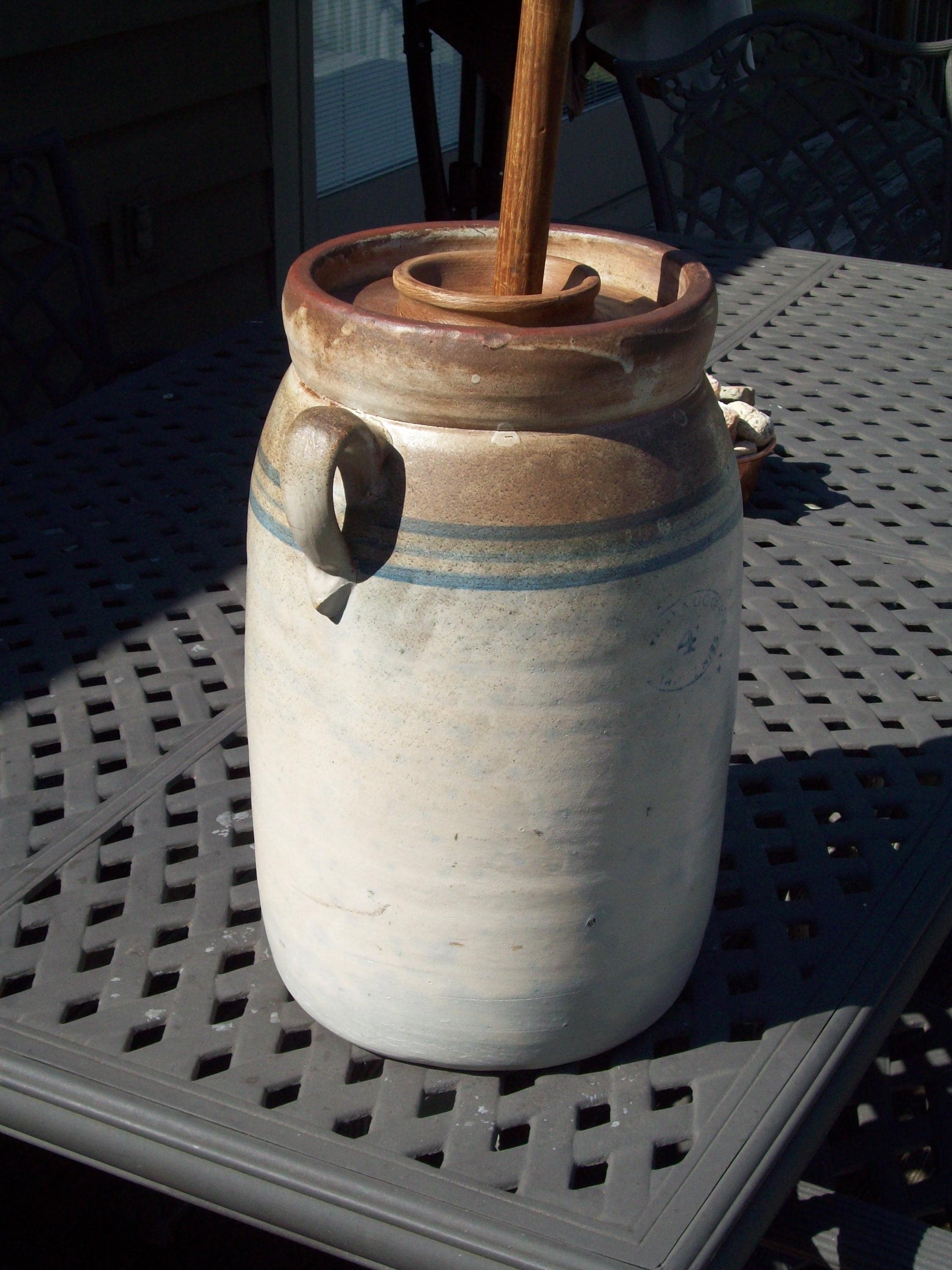 ◼️オリジナル◼️アンティーク PURE BUTTER スラブ Primitive W. D. Suggs #4 Stoneware Butter Churn Crock ~ Real Nice