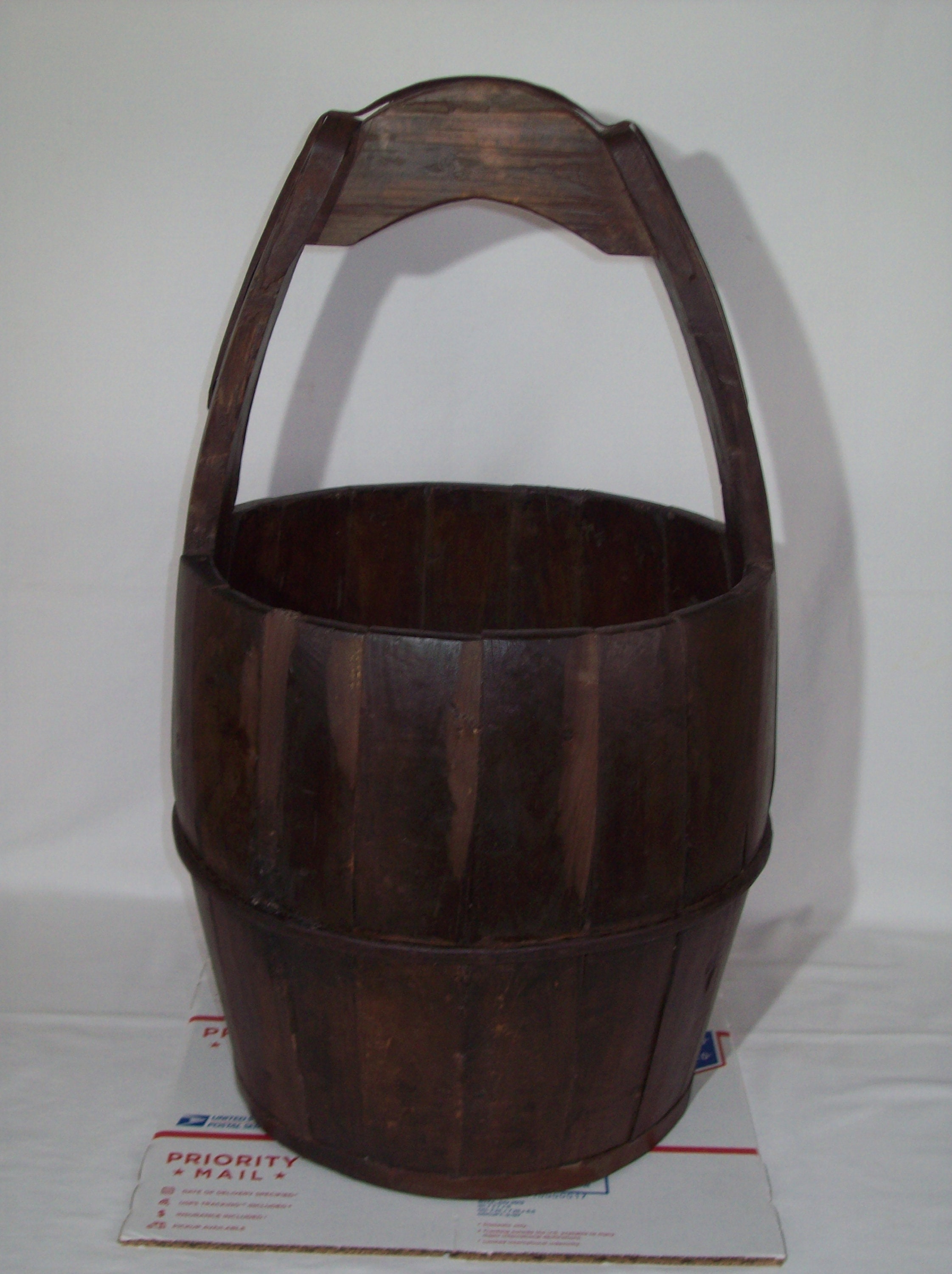 Primitive 1800's Wooden Well Bucket With Iron Banding Etsy