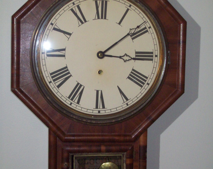 Antique Ingraham Regulator Wall Clock ~ Key Wind Pendulum Movement ...