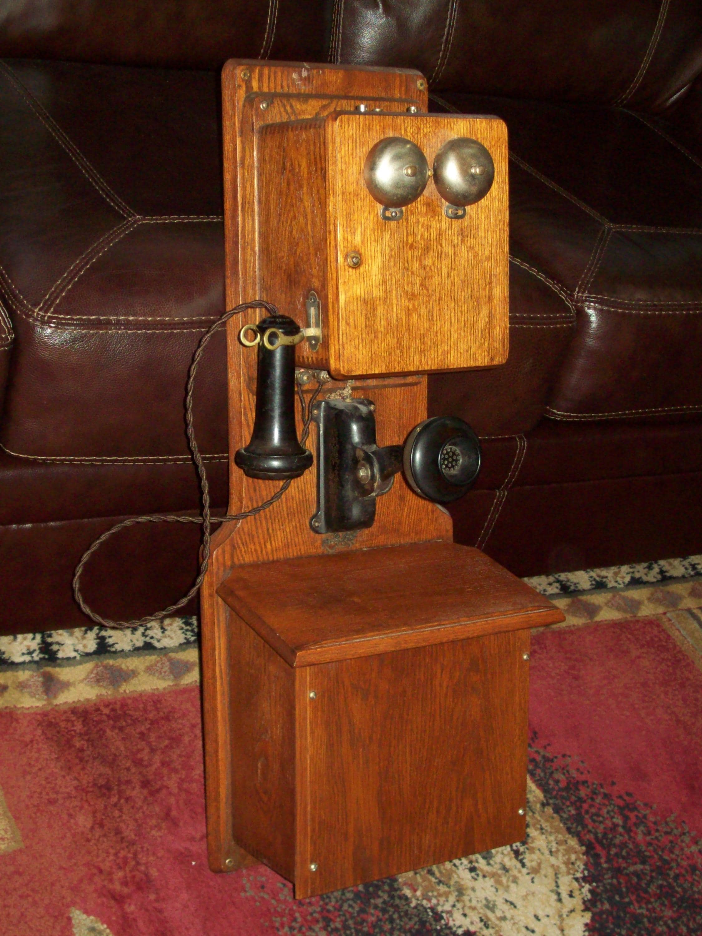 Early Hand-Crank Oak Wall Phone ~ This Antique Piece Does Display Well !