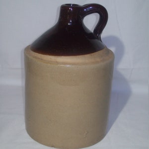 Antique ~ Two Tone Stoneware Crock Shoulder Jug ~ Nice Primitive Stoneware Finger Jug.