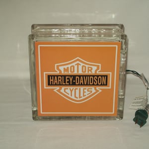 Vintage Two Sided Harley Davidson Motorcycles Lighted Glass Block Displays Well