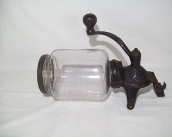 Antique Cast Iron Coffee Grinder ~ Primitive Wall Mount Hand Crank Unit
