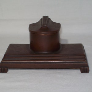 Vintage Brass Inkwell with Milk Glass Insert ~ 2 Slot Quill Pen Holder ~ Four Footed ~ Displays Well !