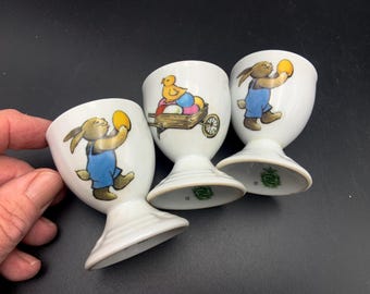 Hueveras de porcelana Weimar vintage, decoración de conejito de Pascua, juego de colección.
