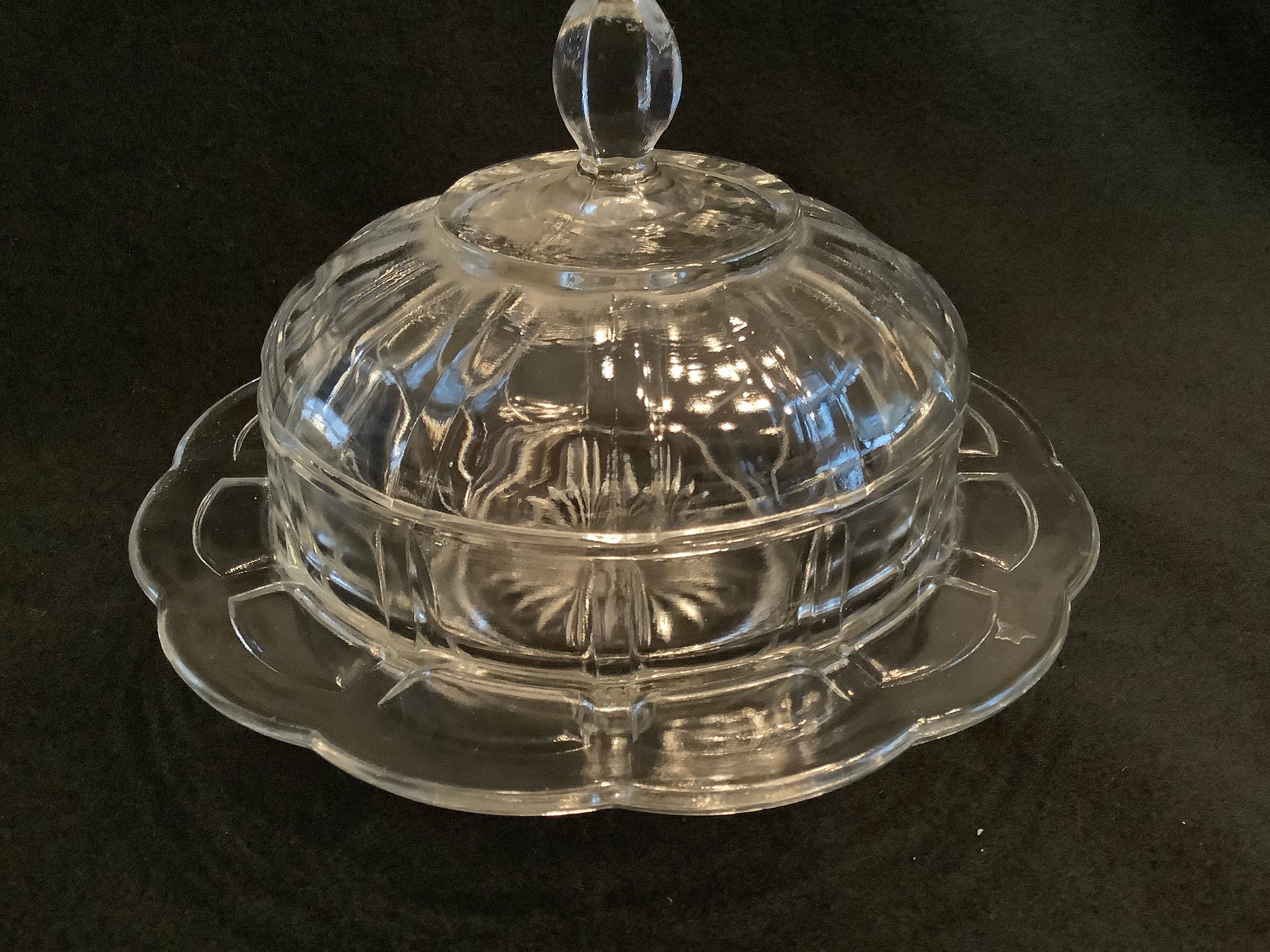 Vintage Pressed Round Glass Butter Dish With Glass Lid With Etsy