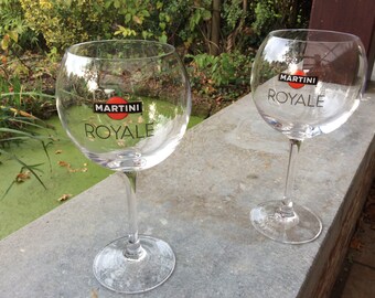 2 Verres à Martini Vintage Royale avec le logo de la marque Martini et la collection Martini à bord doré, collectionneur de marques Martini