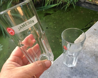 2 Vintage glasses for Jameson Irish whiskey (white titles)