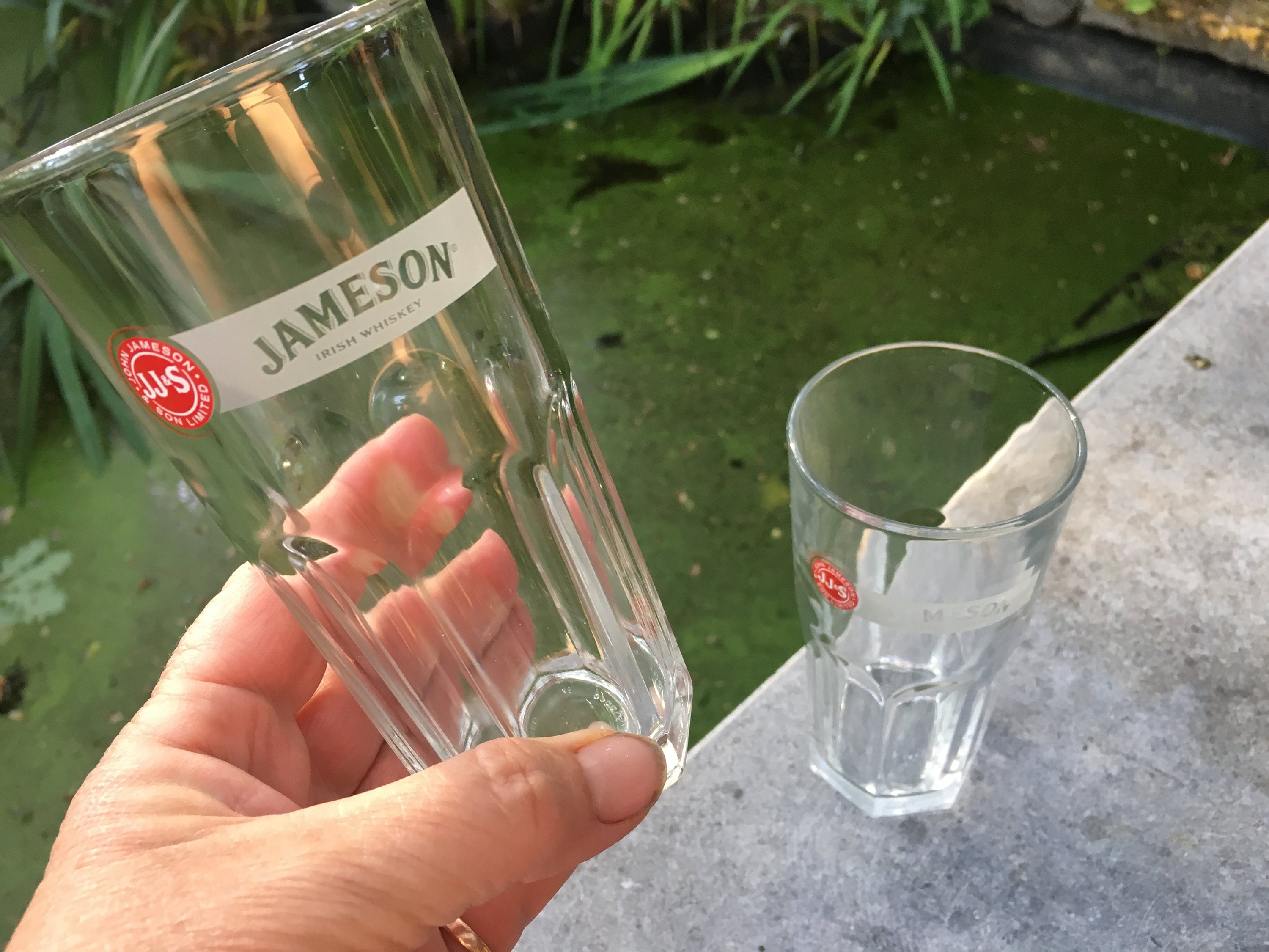 2 Vintage glasses for Jameson Irish whiskey (white titles)