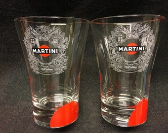 set of two vintage Martini glasses, advertising Martini  Martini brand logo Martini collection, Martini brand collector