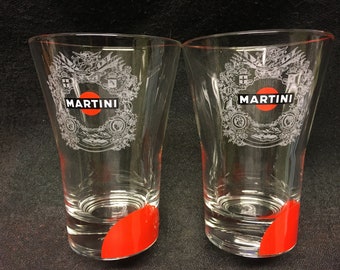 Verres à Martini vintage, logo de la marque Martini, Set de 2