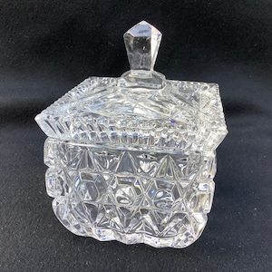 vintage glass rectangular jar for storing sweets or jam, honey, sugar...