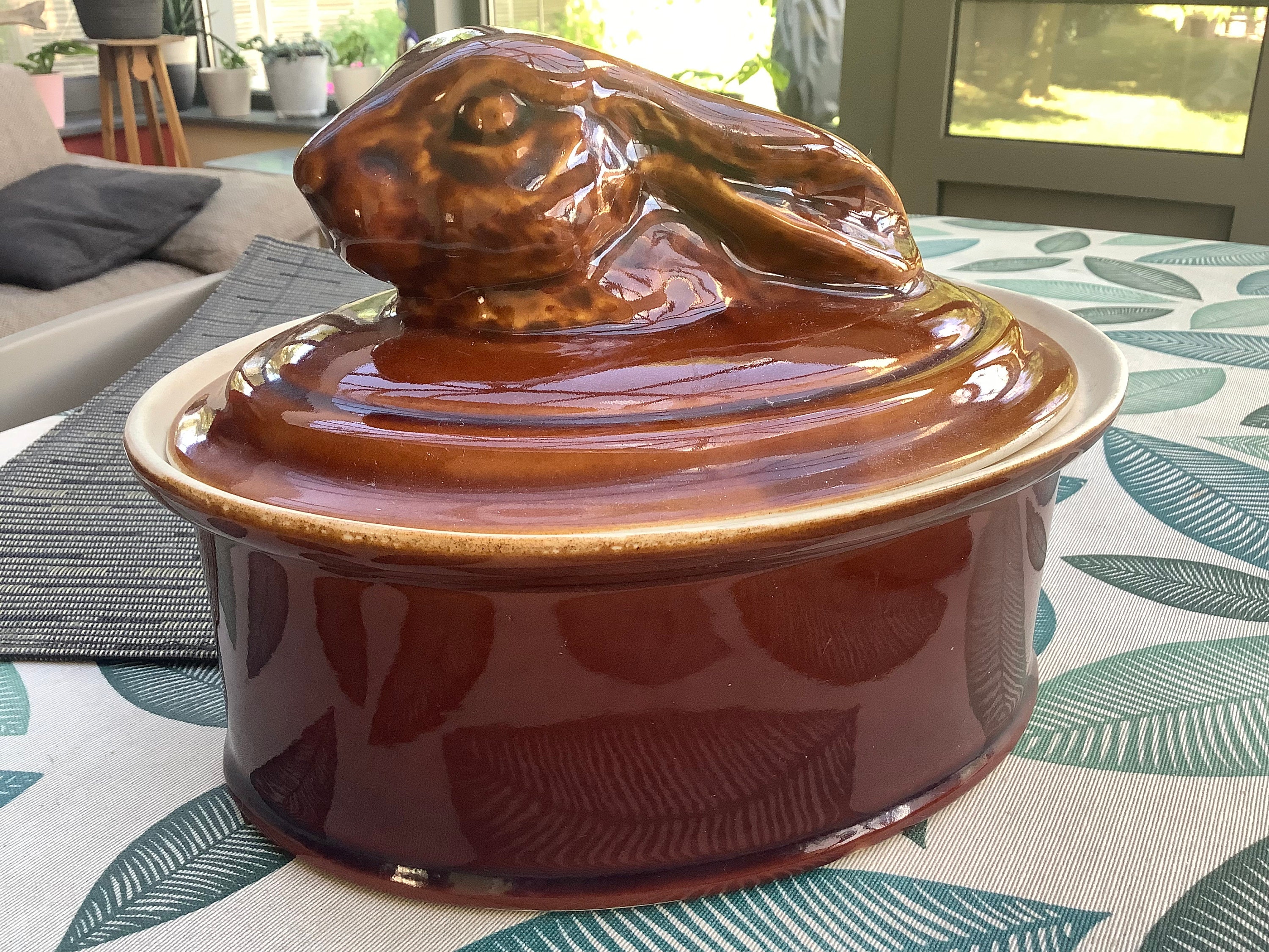 1960s Chasseur France Red Rabbit Hare Enameled Cast Iron Pate Terrine Mold