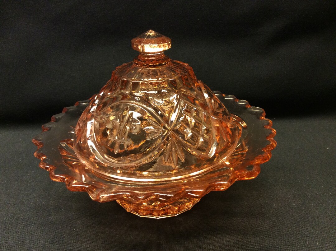 Vintage Round Pink Glass Butter Dish With Glass Lid Glass Etsy