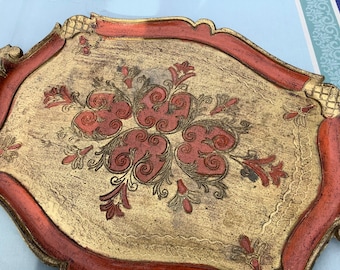 Vintage Florentine Tray, Gold & Orange, Italian Vanity Tray