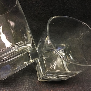 2 Vintage Johnnie  Walker  glass tumblers - with striding man, Johnnie walker whisky &quot;keep walking&quot; Johnnie Walker life logo