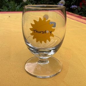 A retro French  Ricard pastis glass for pastis, Ricard special edition days of the week, glass with Thursday