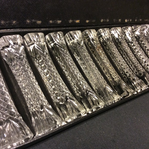 Vintage French Cut Crystal Knife Rests, Set of 12, Original Box