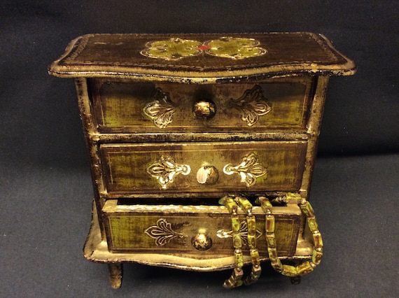 木質の宝箱 ヴィンテージ ドレッサー ボックス 木製 ロック付き